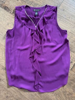 INC International Concepts Purple Ruffle Front Sleeveless Blouse
